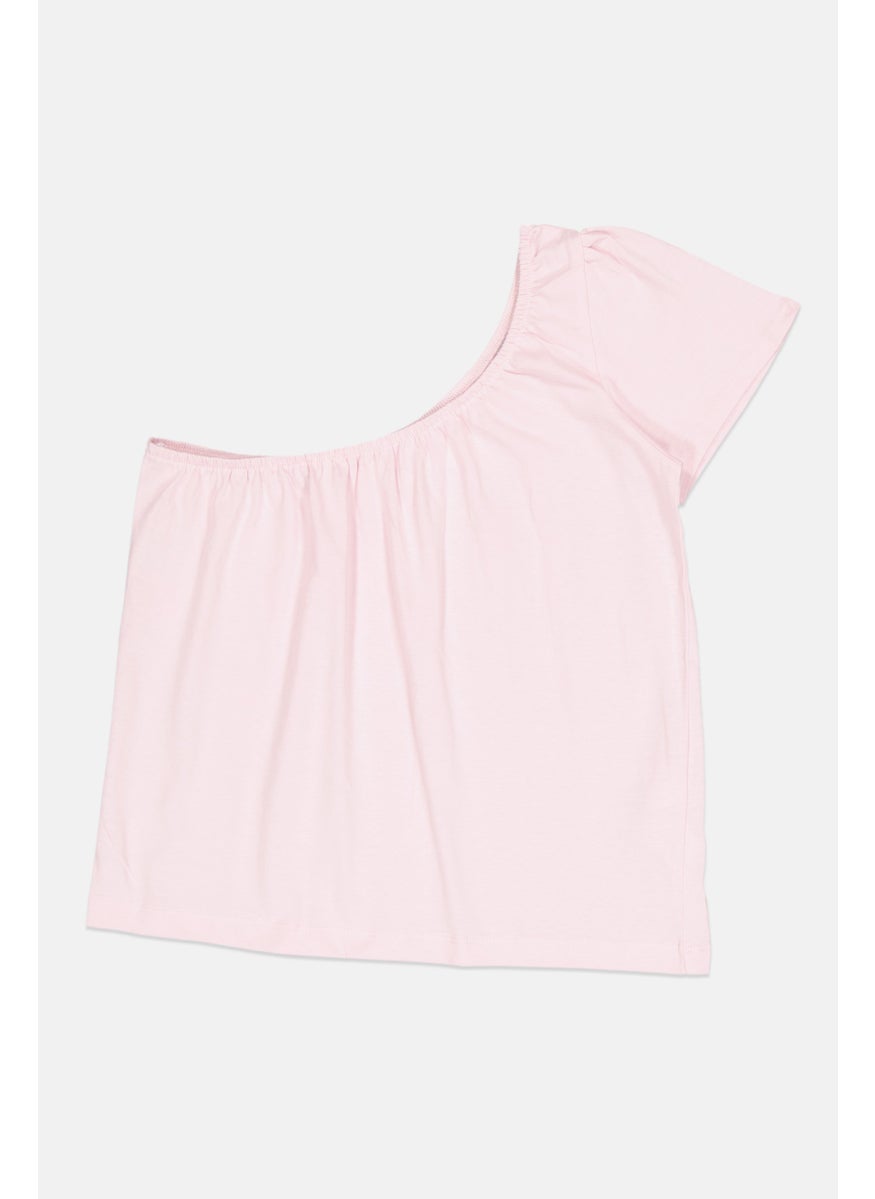 Lefties Kids Girl One  Shoulder Solid Top, Baby Pink  - Image 1