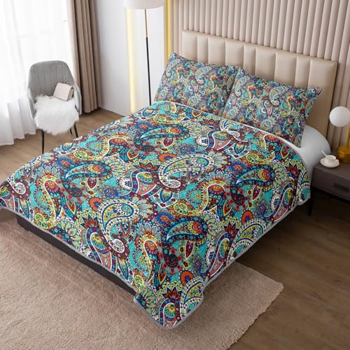 UEVBF Boho Style Queen Quilt Set,Bohemian Floral Quilt Beddding Set for Adults,Soft and Lightweight Bed Set for All Season,Colorful Quilted Beddding with 2 Pillowcases. - Image 2