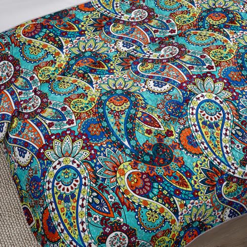 UEVBF Boho Style Queen Quilt Set,Bohemian Floral Quilt Beddding Set for Adults,Soft and Lightweight Bed Set for All Season,Colorful Quilted Beddding with 2 Pillowcases. - Image 4