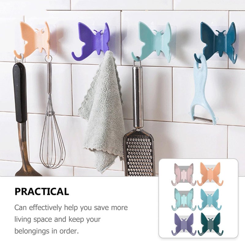 VOSAREA 6pcs Nail Free Butterfly Hooks, Colorful Wall Hangers for Bathroom and Home, Multifunctional Towel and Coat Hooks, Damage-Free Adhesive Storage Solution Random Color - Image 5