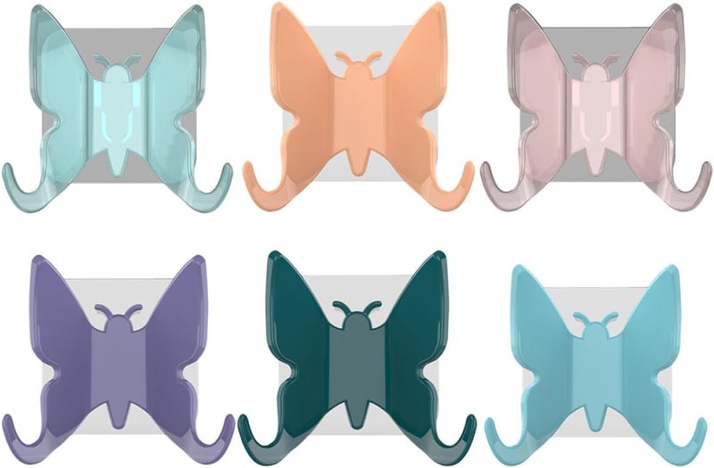 VOSAREA 6pcs Nail Free Butterfly Hooks, Colorful Wall Hangers for Bathroom and Home, Multifunctional Towel and Coat Hooks, Damage-Free Adhesive Storage Solution Random Color - Image 1