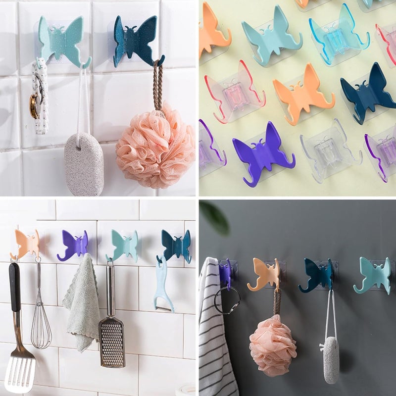 VOSAREA 6pcs Nail Free Butterfly Hooks, Colorful Wall Hangers for Bathroom and Home, Multifunctional Towel and Coat Hooks, Damage-Free Adhesive Storage Solution Random Color - Image 4