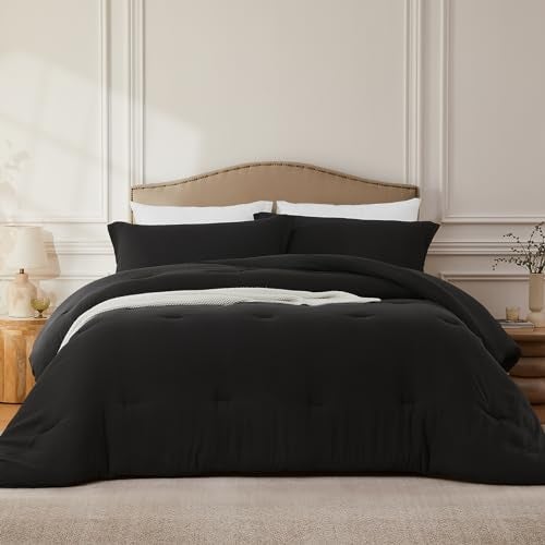 Quataly Queen Comforter Sets Black3PCS Soft Lightweight Breathable Bedding Comforter Sets for All Season Queen Size9090 Comforter  2 Pillowcases