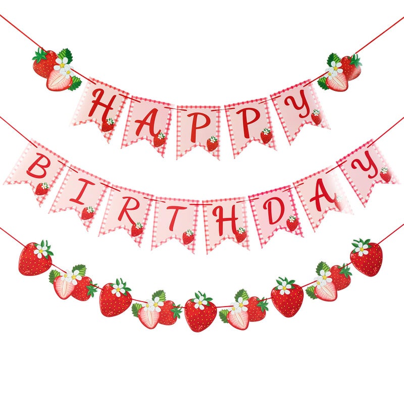 Paper Jazz Strawberry Hanging Banner DecorationsRed Fruit Banners Happy Birthday Red Berry First Birthday Party Supplies for Theme 1st Birthday And Garden PartyStrawberry Themed Party Favors - Image 2
