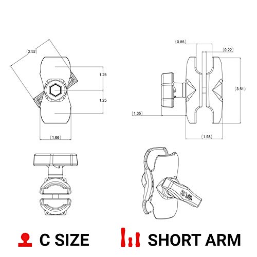RAM Mounts ذراع مزدوجة من RAM Mounts RAM-201U-B ذراع قصيرة متوافقة مع مكونات كرة RAM بحجم 1.5" - Image 3