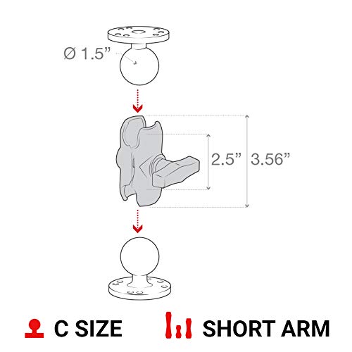 RAM Mounts ذراع مزدوجة من RAM Mounts RAM-201U-B ذراع قصيرة متوافقة مع مكونات كرة RAM بحجم 1.5" - Image 4