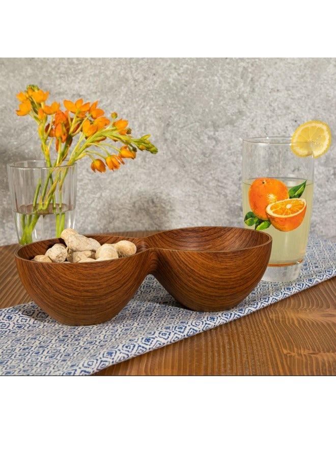 إيفيلين وعاء تقديم خشبي مزدوج الأقسام للمكسرات والوجبات الخفيفة والصلصات 25*12.5*7 سم (مضاد للكسر) - Image 3