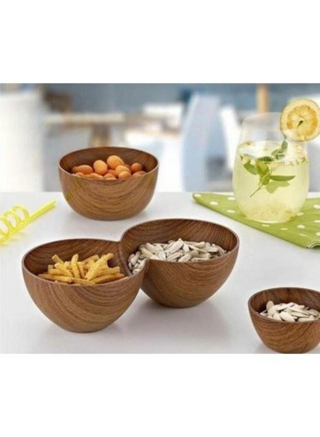 إيفيلين وعاء تقديم خشبي مزدوج الأقسام للمكسرات والوجبات الخفيفة والصلصات 25*12.5*7 سم (مضاد للكسر) - Image 1