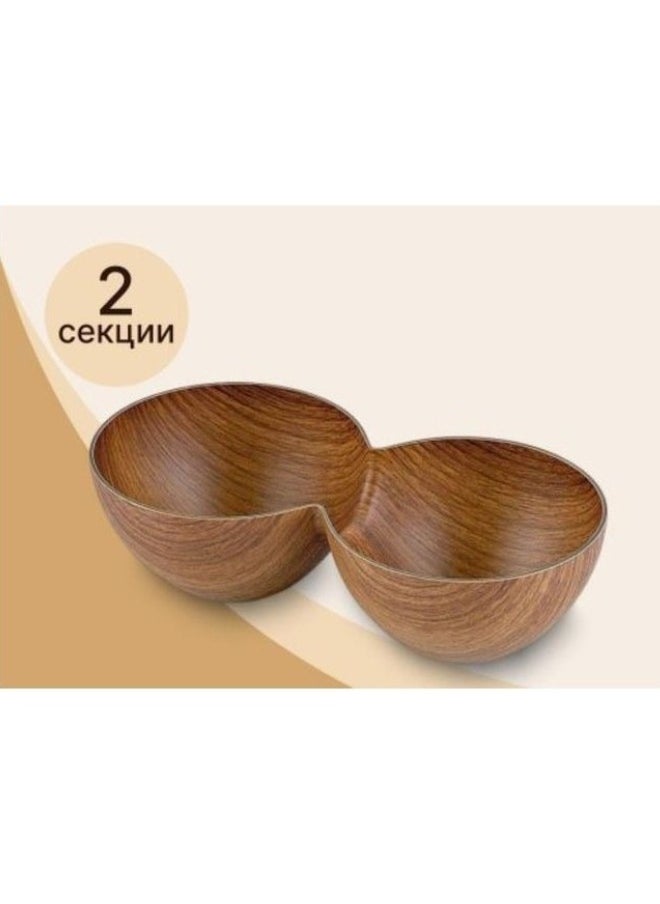 Evelin - Double Compartment Wooden Serving Bowl for Nuts, Snacks, Sauces 25*12.5*7cm (Anti Break) - Image 1