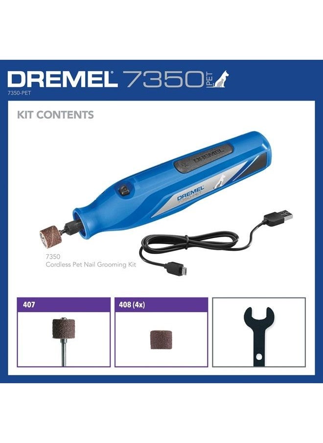 DREMEL 7350-PET 4V مبرد أظافر للحيوانات الأليفة والكلاب، أداة تقليم أظافر سهلة الاستخدام وآمنة، مجموعة العناية الاحترافية بالحيوانات الأليفة - تعمل على الكلاب والقطط الكبيرة والمتوسطة والصغيرة 