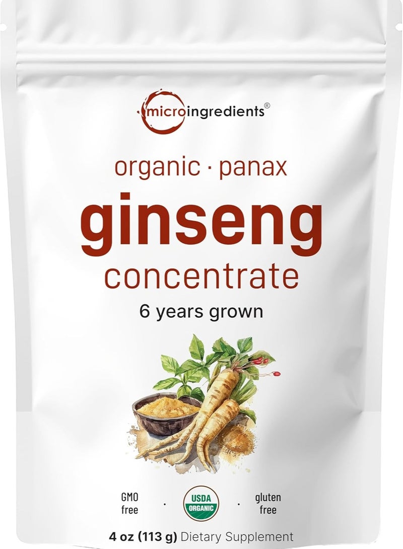 Micro Ingredients Maximum Strength Organic Korean Ginseng Root 200:1 Powder, 4 Ounce, Red Panax Ginseng Powder, Active Ginsenosides, Vegan Friendly  - Image 1