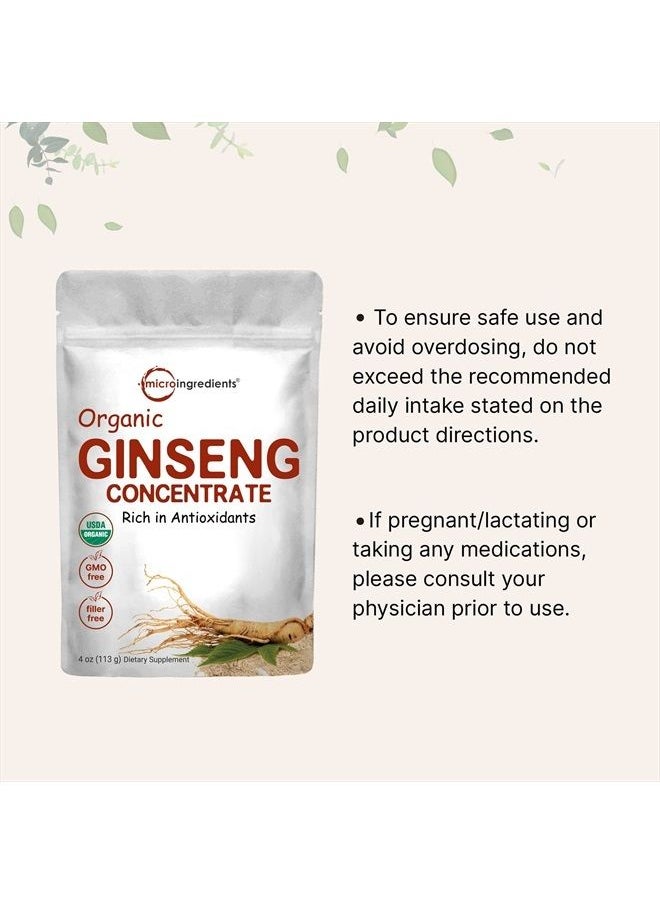 Micro Ingredients - Maximum Strength Organic Korean Ginseng Root 200:1 Powder, 4 Ounce, Red Panax Ginseng Powder, Active Ginsenosides, Vegan Friendly - Image 1