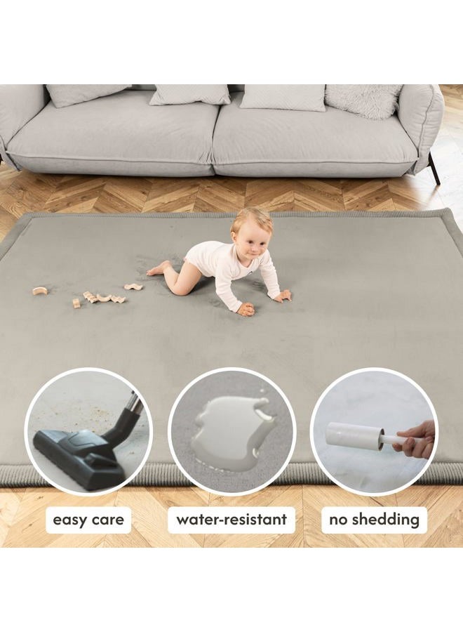 Hakuna Matte Premium Baby Playmat for Floor 60" x 80" Dark Gray – Cloudsoft Coral Velvet Memory Foam Rug for Crawling – Non-Slip, Water-Resistant, Non-Toxic, Easy-Care Muscle Mat – Thick Play Mat for Baby - Image 4