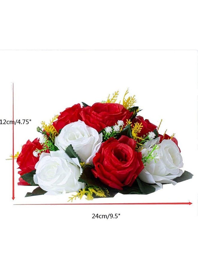 Lovecat Artificial Roses Flowers, 2 Pcs Flower Ball Arrangement Bouquets 15 Heads Plastic Roses with Base, Perfect for Wedding Party Valentines Table Decoration, Home Décor, Wedding Centerpieces（Red White） - Image 4