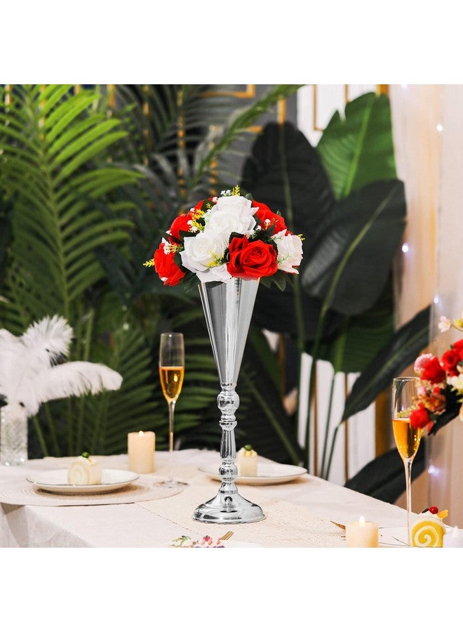 Lovecat Artificial Roses Flowers, 2 Pcs Flower Ball Arrangement Bouquets 15 Heads Plastic Roses with Base, Perfect for Wedding Party Valentines Table Decoration, Home Décor, Wedding Centerpieces（Red White） - Image 2