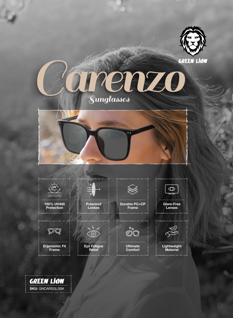 GREEN LION Carenzo Polarized Full Rim Sunglasses with UV Protection for Men & Women / UV400 / Outdoor Activities - Black - Image 3