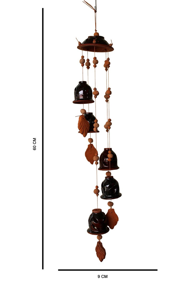 DEVICE OF ESVAR STONECRAFT ...EVERY STROY IS UNIQUE EVERY HOME IS DIFFERENT..... ES ESVAR STONECRAFT Terracotta Ceramic Coated Red Wind Chime Five Bells Cap Design Handmade Craft with Great Melodious Sound Bells 60 cm - Image 4