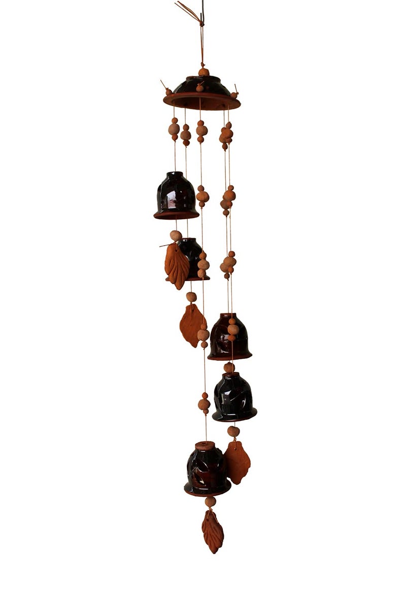 DEVICE OF ESVAR STONECRAFT ...EVERY STROY IS UNIQUE EVERY HOME IS DIFFERENT..... ES ESVAR STONECRAFT Terracotta Ceramic Coated Red Wind Chime Five Bells Cap Design Handmade Craft with Great Melodious Sound Bells 60 cm - Image 2