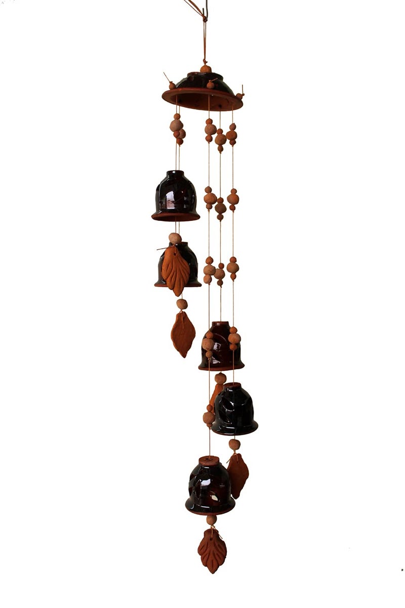 DEVICE OF ESVAR STONECRAFT ...EVERY STROY IS UNIQUE EVERY HOME IS DIFFERENT..... ES ESVAR STONECRAFT Terracotta Ceramic Coated Red Wind Chime Five Bells Cap Design Handmade Craft with Great Melodious Sound Bells 60 cm - Image 3