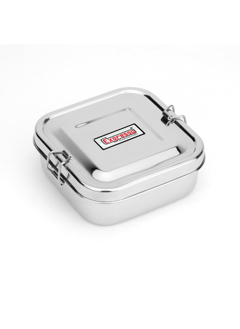 Expresso Expresso Steel Tiffin Box for Office | Stainless Steel Lunch Box, 300 ML with Inner Plate | Traditional Design Glossy Finish Steel Box in Silver  - Image 1