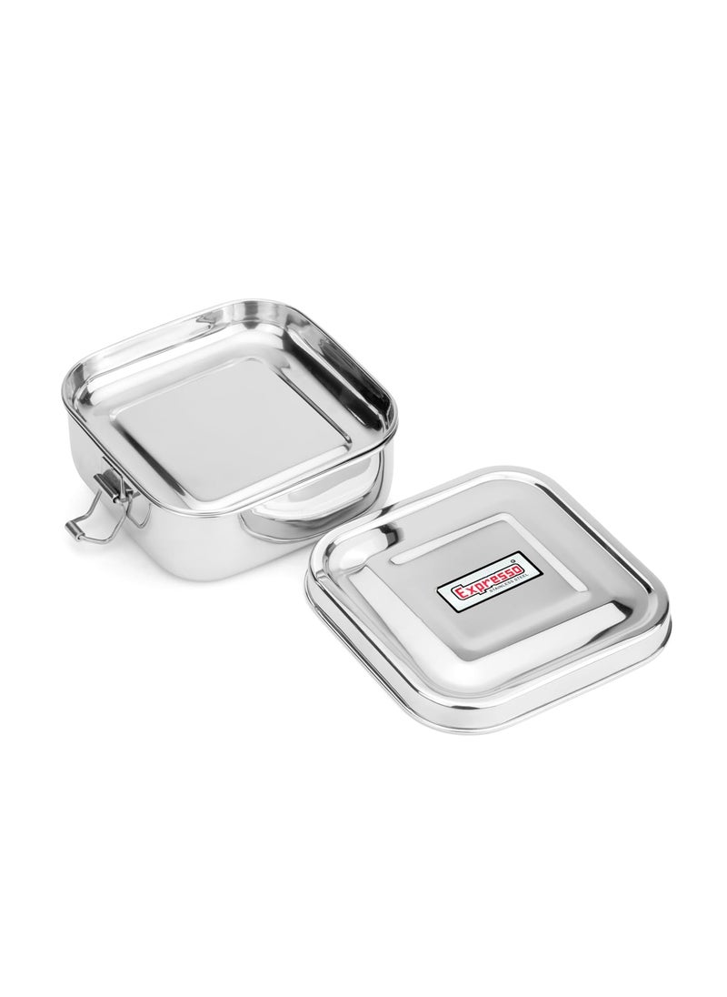 Expresso Expresso Steel Tiffin Box for Office | Stainless Steel Lunch Box, 300 ML with Inner Plate | Traditional Design Glossy Finish Steel Box in Silver  - Image 3