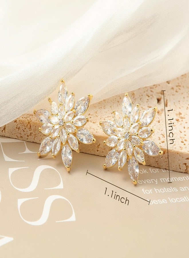 KINIVA Snowflake Earrings for Women with Sparkl Cubic Zirconia Rhinestone, Flower Dangle Drop Earrings for Christmas (Flower/Rhienstone/Gold) - Image 2