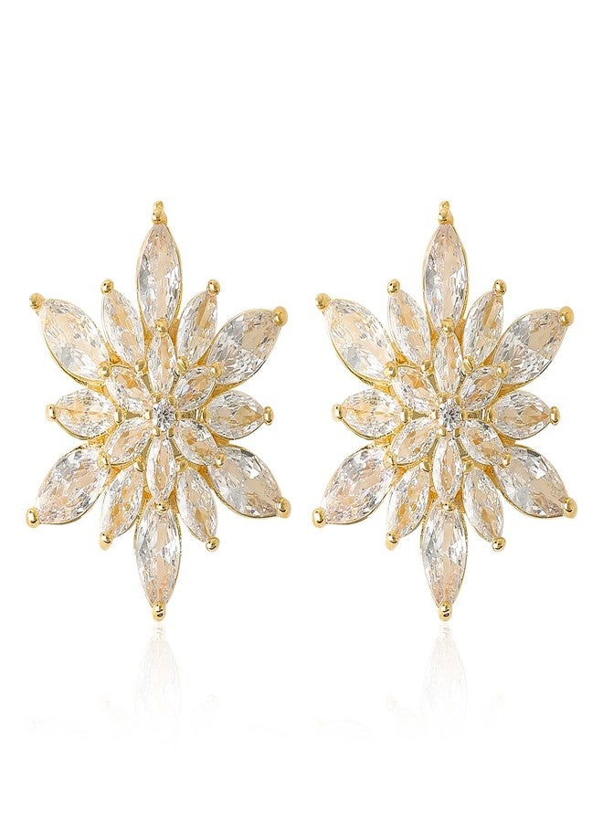 KINIVA Snowflake Earrings for Women with Sparkl Cubic Zirconia Rhinestone, Flower Dangle Drop Earrings for Christmas (Flower/Rhienstone/Gold) - Image 1