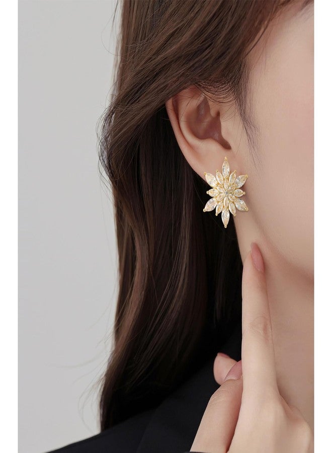KINIVA Snowflake Earrings for Women with Sparkl Cubic Zirconia Rhinestone, Flower Dangle Drop Earrings for Christmas (Flower/Rhienstone/Gold) - Image 4