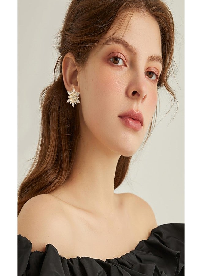 KINIVA Snowflake Earrings for Women with Sparkl Cubic Zirconia Rhinestone, Flower Dangle Drop Earrings for Christmas (Flower/Rhienstone/Gold) - Image 5