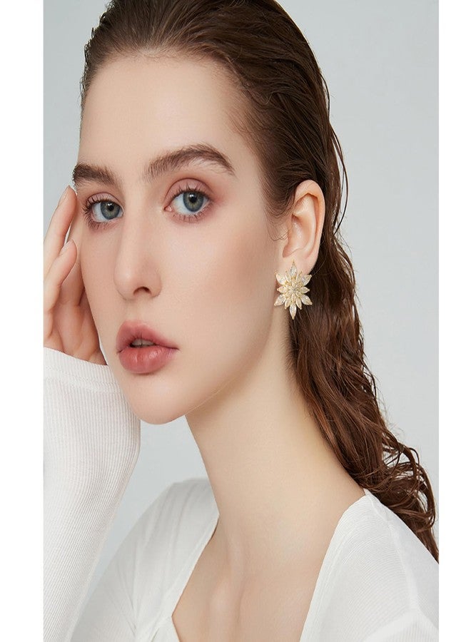 KINIVA Snowflake Earrings for Women with Sparkl Cubic Zirconia Rhinestone, Flower Dangle Drop Earrings for Christmas (Flower/Rhienstone/Gold) - Image 3