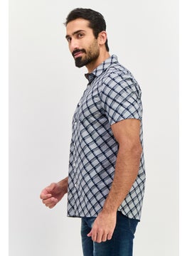 PERRY ELLIS Men Stretch Fit Abstract Print Short Sleeve Casual Shirt, Navy  - Image 2