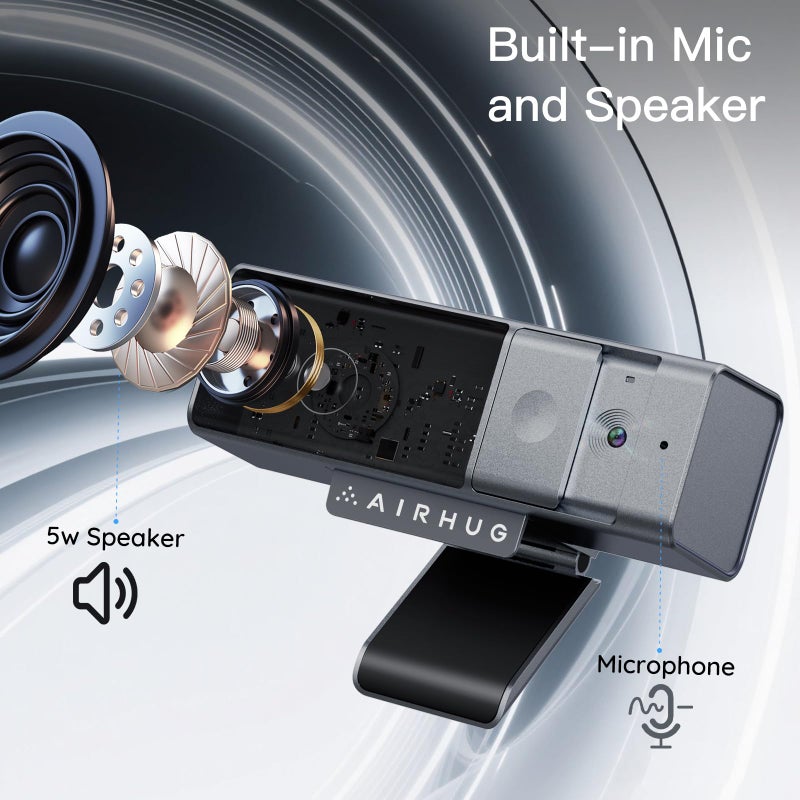 AIRHUG 3 in 1 1080P Webcam with Microphone & Speaker, USB Camera for Video Conferencing/Online Class/Gaming Live, Built-in Privacy Cover - Image 2