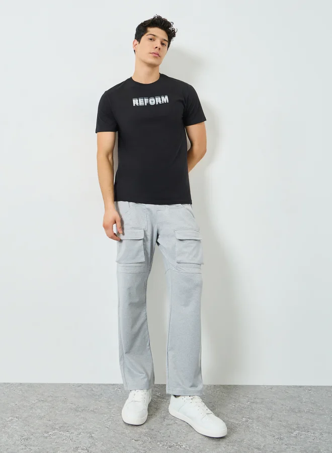 Styli Men Black Graphic Print Crew Neck T-Shirt
