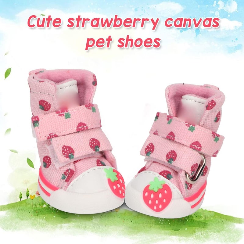 Strawberry Dog Shoes Slip Breathable Canvas Pet Boots with Velvet Lining, Cute Non Slip Protectors for Small Dogs Like Teddy Bichon Pomeranian (Type 1) - Image 3