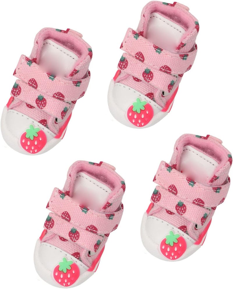 Strawberry Dog Shoes Slip Breathable Canvas Pet Boots with Velvet Lining, Cute Non Slip Protectors for Small Dogs Like Teddy Bichon Pomeranian (Type 1) - Image 1