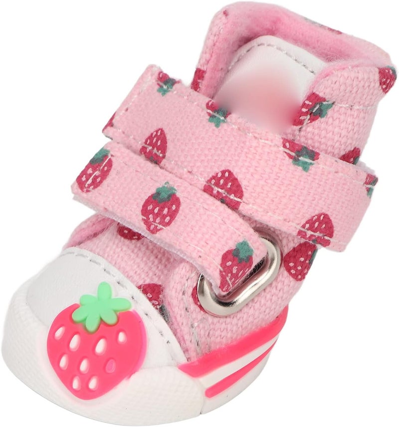 Strawberry Dog Shoes Slip Breathable Canvas Pet Boots with Velvet Lining, Cute Non Slip Protectors for Small Dogs Like Teddy Bichon Pomeranian (Type 1) - Image 4
