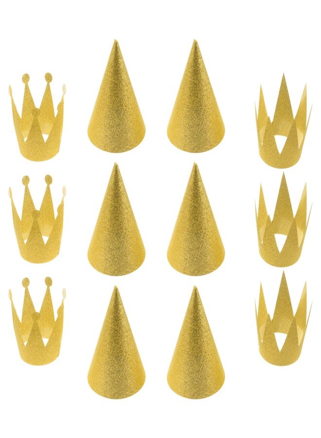 سي ام مجموعة قبعات حفلات أعياد الميلاد من كوزموس، 12 قطعة، قبعات مخروطية الشكل مزينة بأكاليل الغار مع حبال (ذهبي) - Image 1