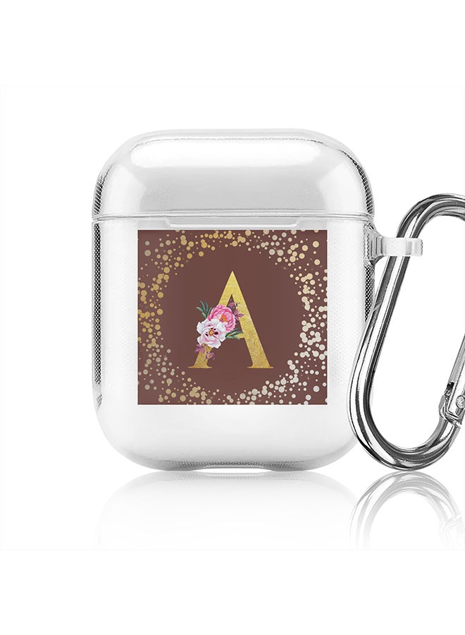 Stylizedd Classic Clear printed Case for Apple Airpods 2 / 1 Soft TPU Gel Thin Transparent Flexible Cover - Custom Monogram Initial Letter Floral Pattern Alphabet - A (Brown ) - Image 1