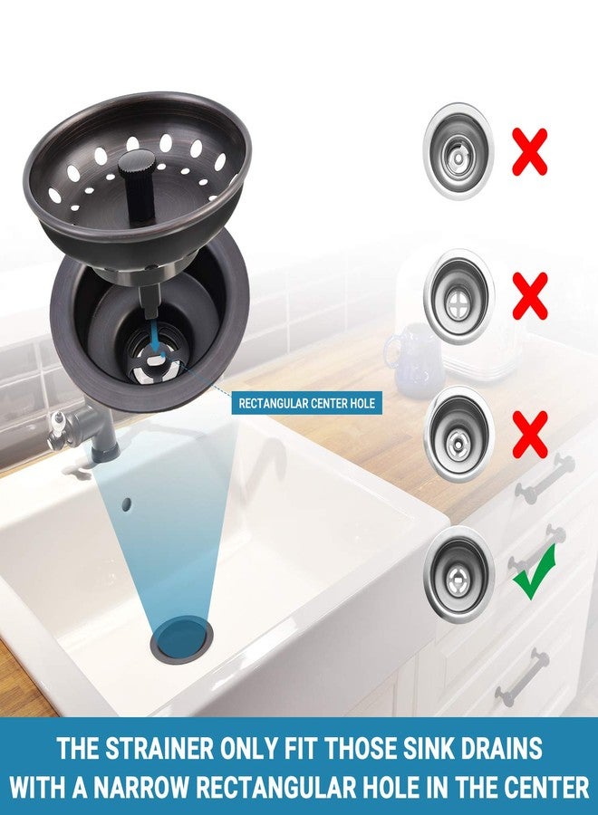 KONE Kitchen Sink Stopper and Strainer 2 Pack Oil Rubbed Bronze Sink Basket Strainer Replacement for Standard 3-1/2 inch Drain, Stainless Steel ORB Body Metal Center Knob with Rubber Drain Stopper - Image 2