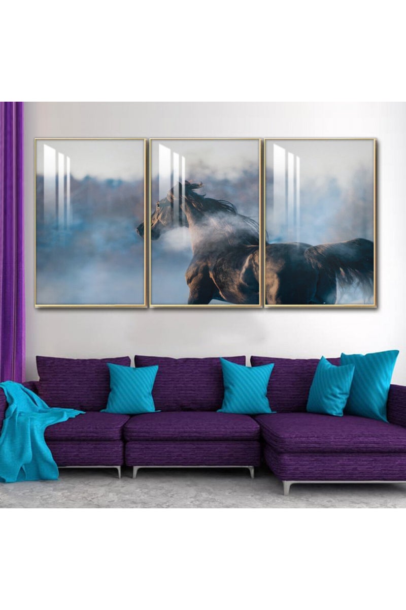 Marktna Three wooden wall painting with a frame and a clear acrylic layer - Image 1