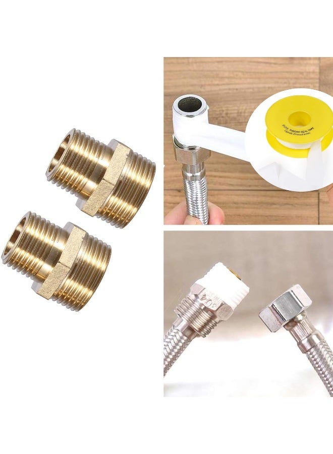 Biella 2Pcs Bsp Male To Male Solid Brass Hex Type Straight Thread Reducer Pipe Nipple With Teflon Tape - Image 3
