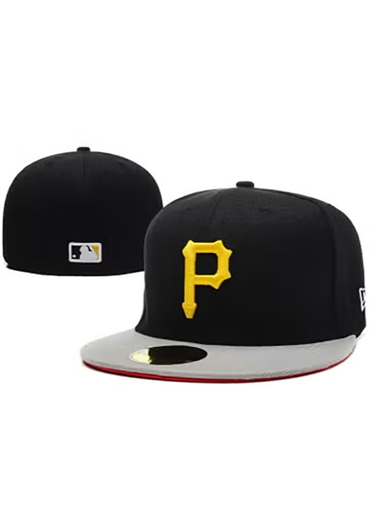 NEW ERA MLB Pittsburgh Pirates P Logo Black - Gray - Red Color - Blocked Flat - Brim Baseball Cap, 60.6cm