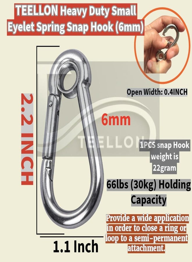 TEELLON 2.2-Inch (6mm) Pack-8 Small Eyelet Spring Snap Hooks Carabineer Zipper Clips for Backpack Keychain Clip, Metal Mini Opening Lock Clips for Keys, Outdoor Hiking Camping Dog Leash DIY Projects - Image 2