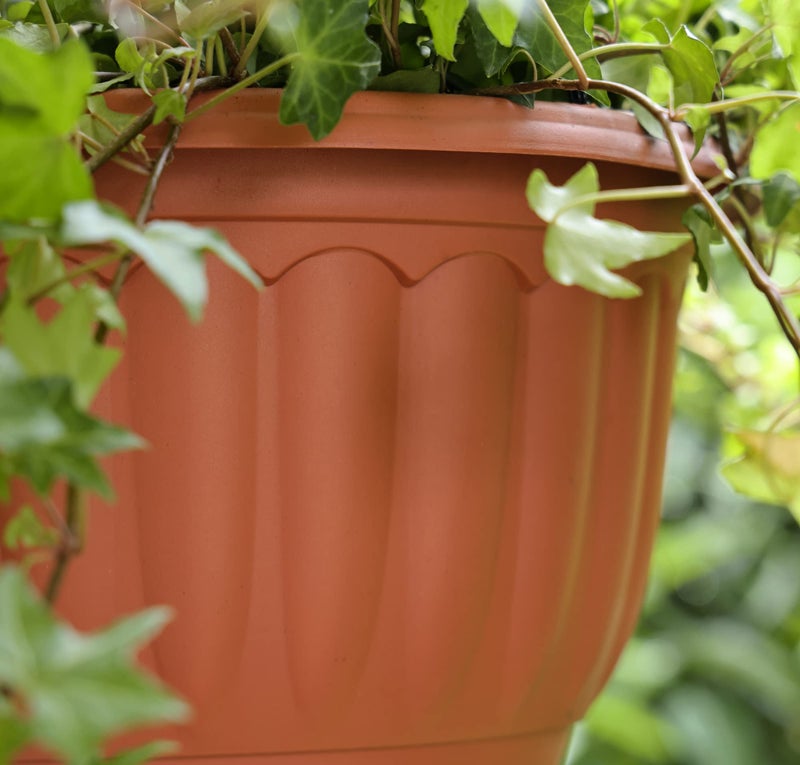 YIKUSH Hanging Planter for Indoor and Outdoor Plants 2 Pack 12 inch Flower Pot Plastic Plant Pot with Drainage Hole and Absorbing Tray（Terracotta） - Image 5