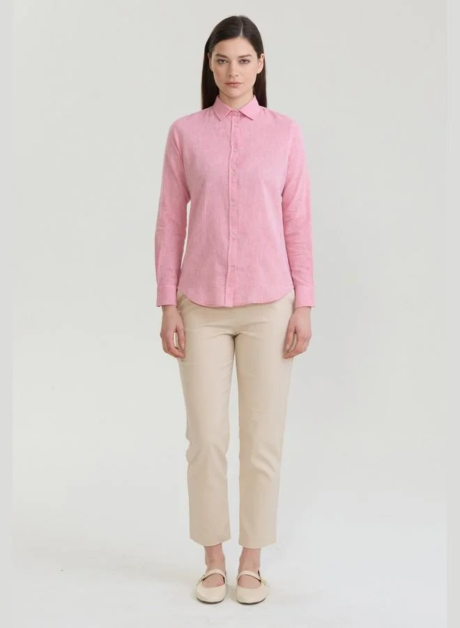 FELIX HARDY Pink Women's Cotton Linen Blend Long Sleeve Blouse Shirt for Women | Best Price UAE