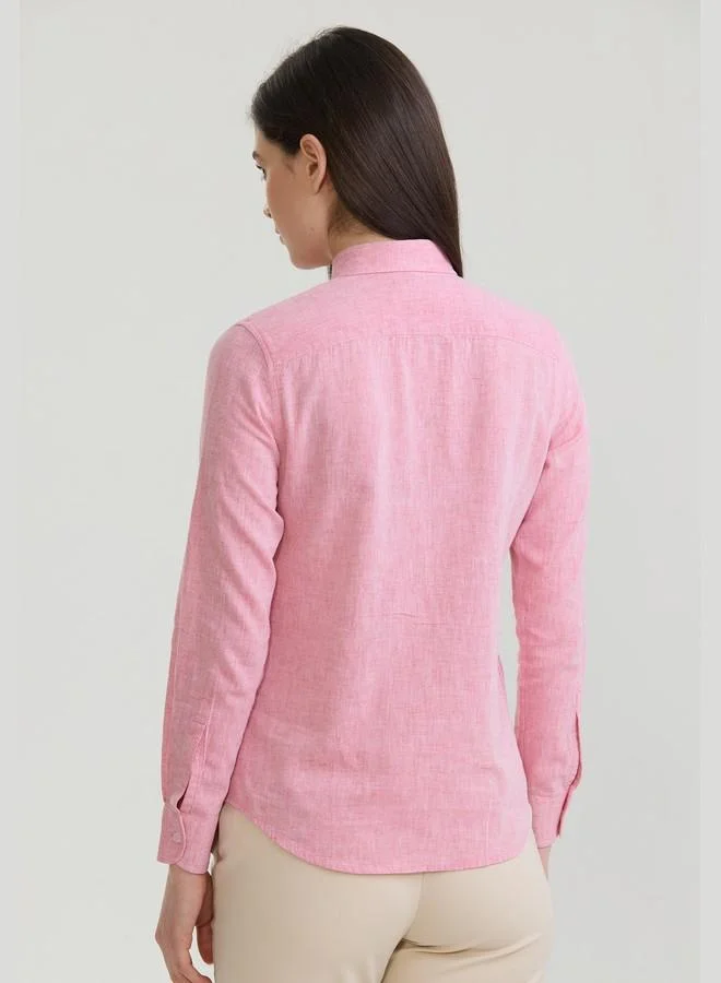 FELIX HARDY Pink Women's Cotton Linen Blend Long Sleeve Blouse Shirt for Women | Best Price UAE