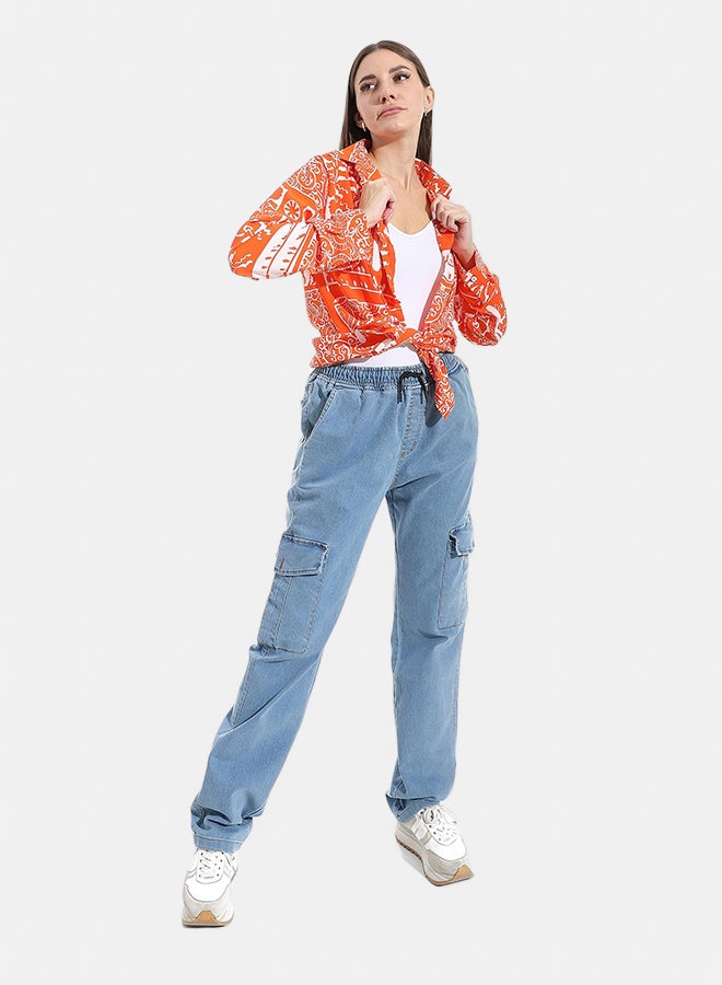 Andora Self patterned Turned Down Collar Blouse _ Orange & White - Image 5