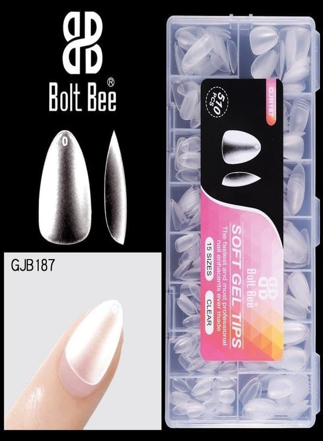 Bolt Bee Soft Gel Nail Tips, 510 Pcs, Full Matte Transparent, Pre-Buffed Extensions, 15 Sizes, Long-Lasting Full Cover for DIY Art & Salons (Short Almond,187) - Image 2