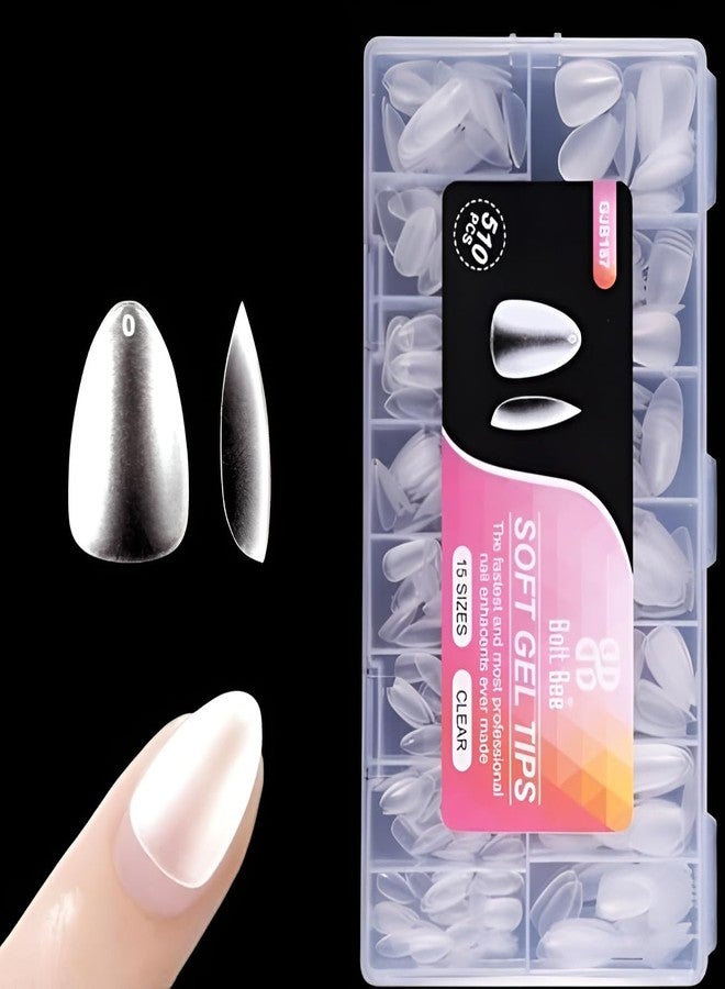 Bolt Bee Soft Gel Nail Tips, 510 Pcs, Full Matte Transparent, Pre-Buffed Extensions, 15 Sizes, Long-Lasting Full Cover for DIY Art & Salons (Short Almond,187) - Image 1