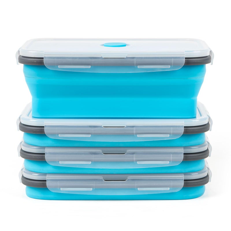SiliSea Collapsible Silicone Food Storage Containers Set with Lid & Air Vent,Foldable Lunch Containers(4PCS,Blue,40oz) - Image 1